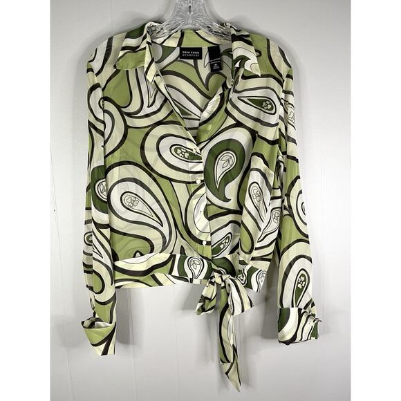 Vintage Y2K Green Sheer Blouse Top Medium Psychedelic Print Whimsigoth Cyber - Picture 1 of 16